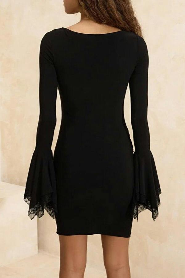 WOVCOR Lace Detail Knitted Mini Evening Dress
