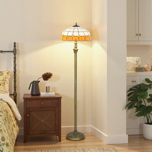 Wyld Haus Rakelo Metal And Glass Bronze And Orange Tiffany Style Floor Lamp With Handcrafted Stained Shade