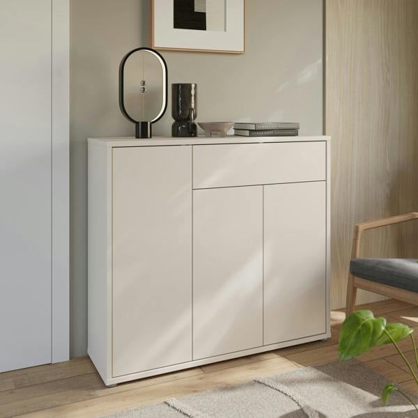Furniture To Go Alice Springs Shoe Cabinet with 3 Doors Push-to-Open & 1 Drawer Push-to-Open in Sand
