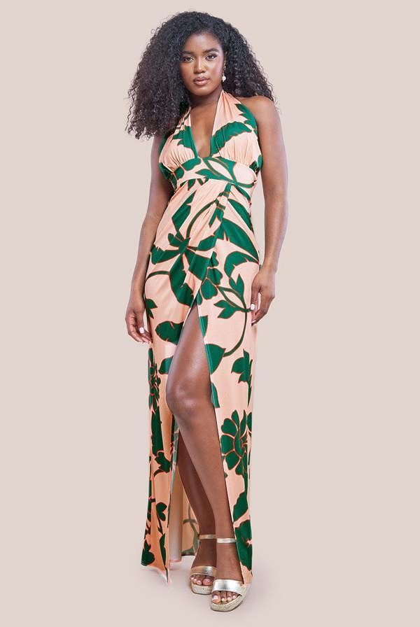 Printed Crossover Maxi Dress - Green DR3602