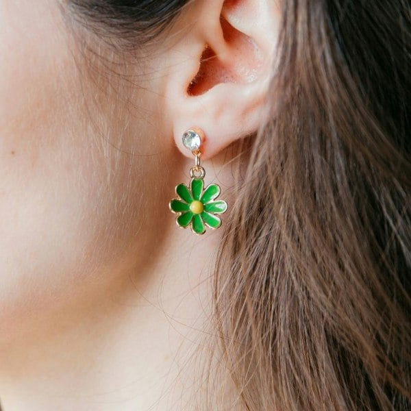 The Colourful Aura White Daisy Sun Flower Zircon Dangle Drop Summer Floral Handmade Stud Earrings