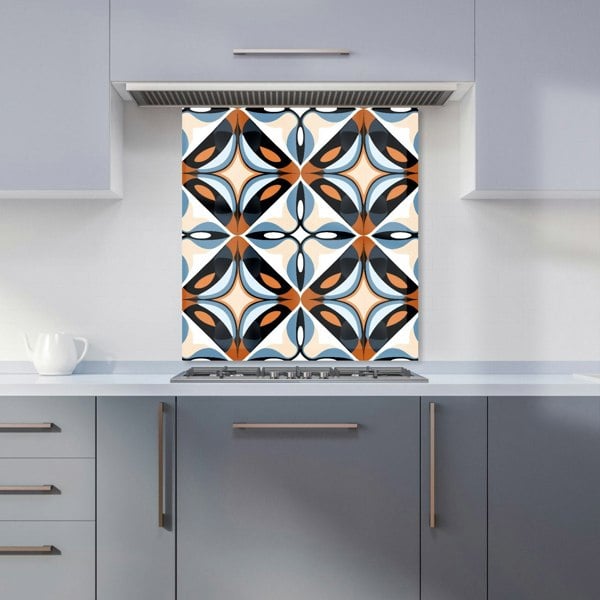 Warren Reed - Designer Brown And Blue Geometric Pattern Kitchen Splashback