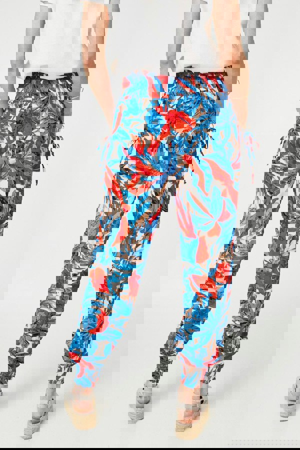 Blue | Tropical Leaf Print Harem Pants