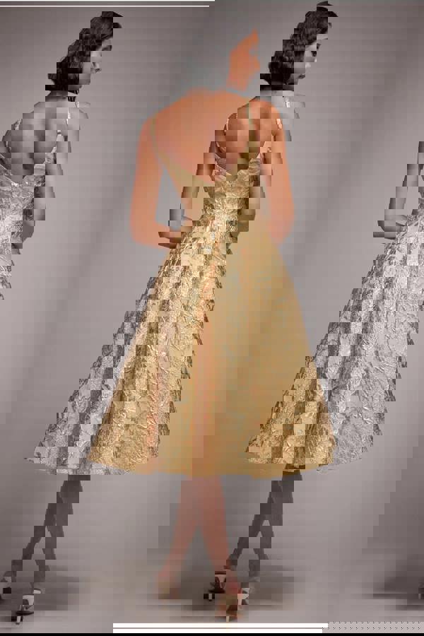 Jacquard Sleeveless A-line Midi Dress - Gold DR4163