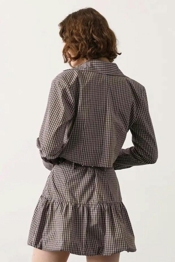 WOVCOR Mini Plaid Fitted Crop Shirt