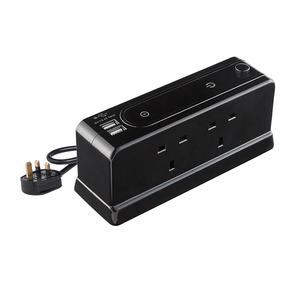 Axiom 4 Gang 1m Desktop Extension Lead with 2 USB ports and Surge protetected