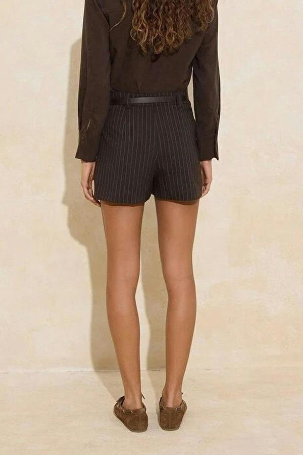 WOVCOR Diagonal Striped Belted Mini Skirt Shorts