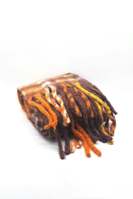 SVNX Tartan Blanket Scarf & Textured Knitted Gloves Set in Orange