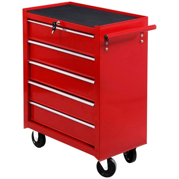 Dyzi 5 Drawer Steel Tool Trolley Lockable Tool Chest with Wheels Red