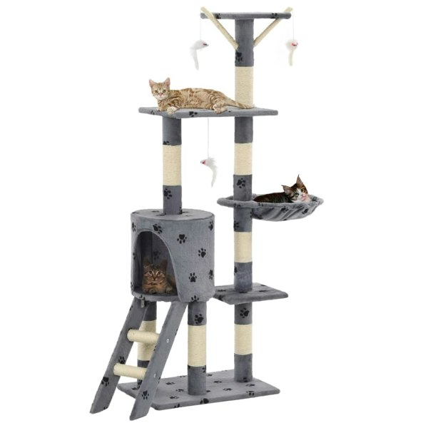 Berkfield Cat Tree with Sisal Scratching Posts 138 cm Grey Paw Prints