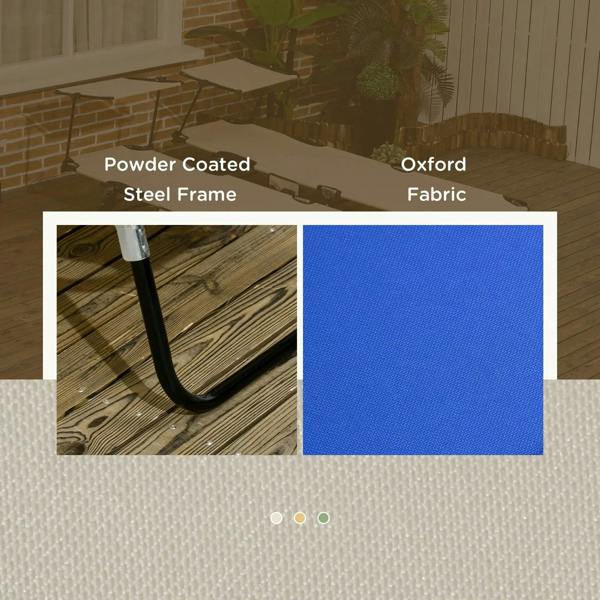 Powder-coated steel frame and blue Oxford fabric upholstery on folding lounger