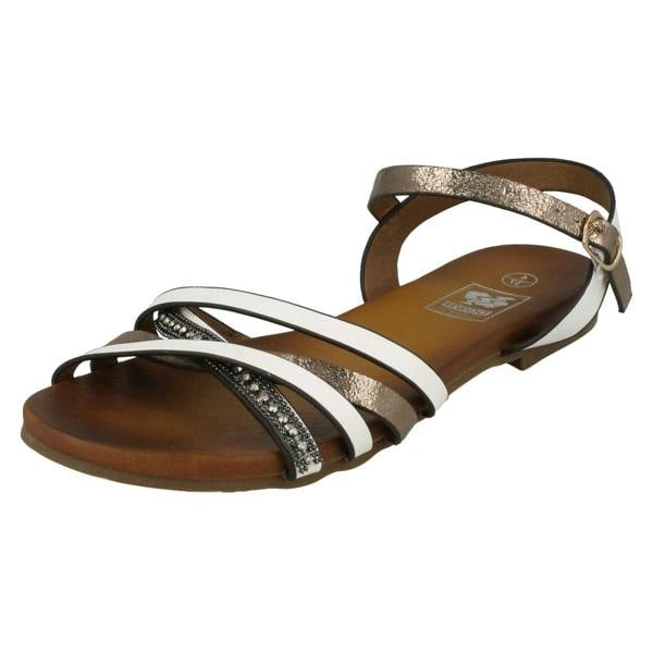 Down to Earth Ladies Down To Earth Flat X Strap Beaded Vamp Sandals
