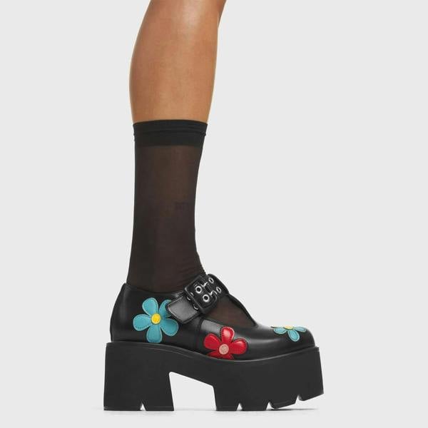 Lamoda Watch Me Chunky Mary Jane Shoes Black/Flower Trendy Comfort