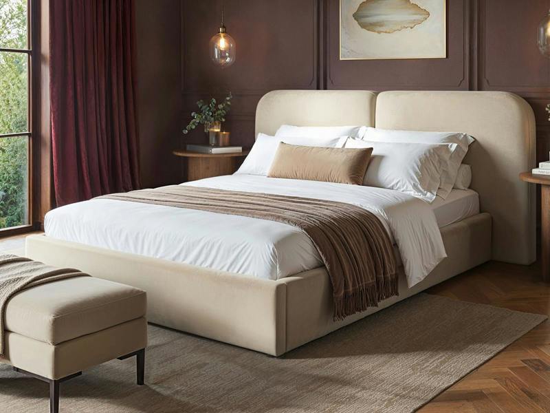 Lena Velvet Ottoman Bed Beige Velvet