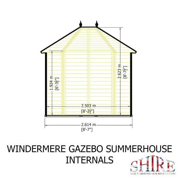 Shire Windermere Hexagonal Gazebo Summerhouse 8x7 Double doors 12mm Cladding