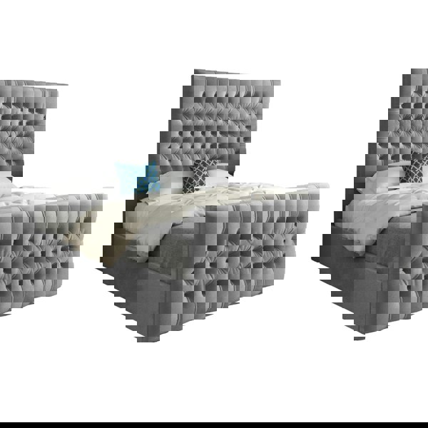 Casa Magna Novara Upholstered Soft Velvet Bed Frame - Grey