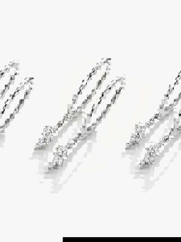 Small Huggie Hoop Earrings With Hydrangea Flower in 14k Gold or Silver