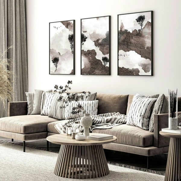 Living room pictures for the walls | set of 3 art prints