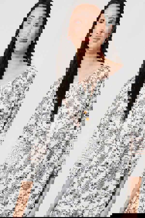 White | Floral Lace Trim Tie Neck Bardot Blouse
