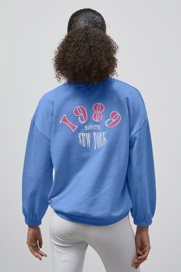 ENORSIA Half Zip High Neck Embroidery Sweatshirt