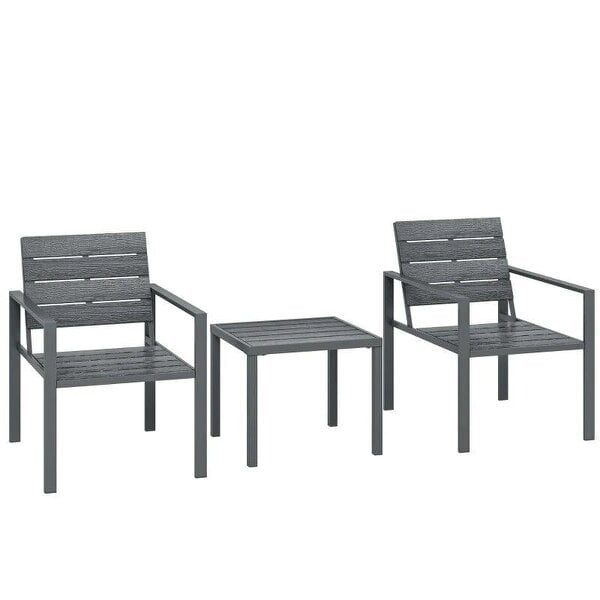 3 Pieces Garden Bistro Set for 2, Outdoor Bistro Table and Chairs with Metal Frame, Plastic Patio Furniture Set