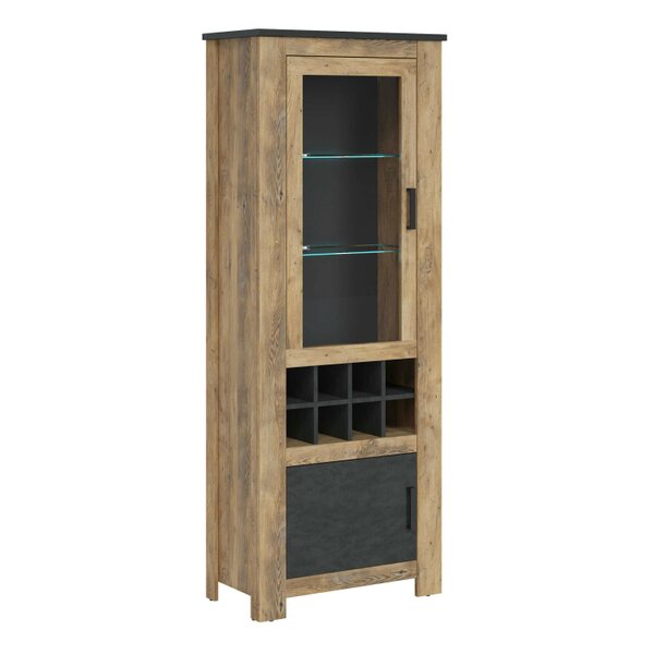 Wyld Haus Juniper Chestnut and Matera Grey 2 Door Display Cabinet with Wine Rack