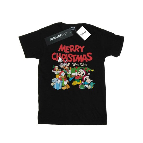 Disney Womens/Ladies Mickey And Friends Winter Wishes Cotton Boyfriend T-Shirt - Black