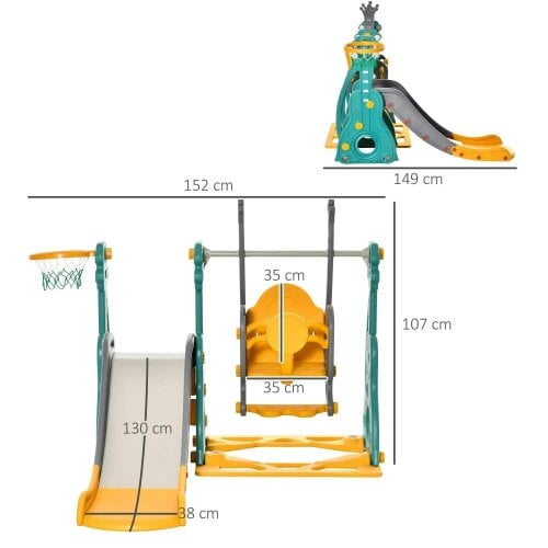 Bobobiy 3-in-1 Kids Swing and Slide Set with Basketball Hoop, Adjustable Swing Seat Height, Indoor & Outdoor Toddler Playground