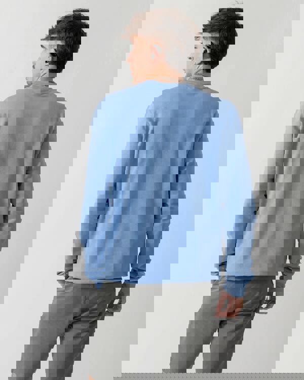 back shot of a model wearing a Fjallraven Vardag Mens Sweater in Ultramarine 537