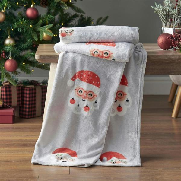Christmas Santa Spec-Tacular Grey Throw 130x170cm