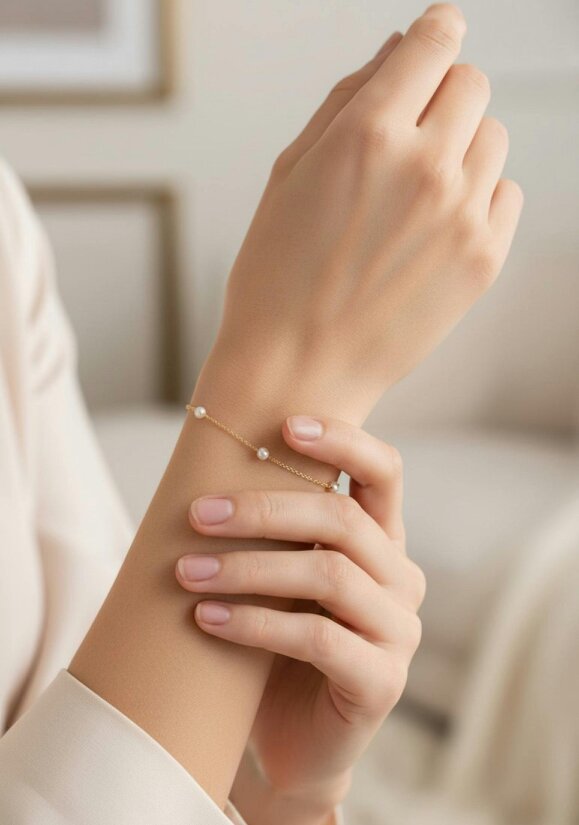 Latelita Solid 14k Gold Natural Spaced Pearl Bracelet