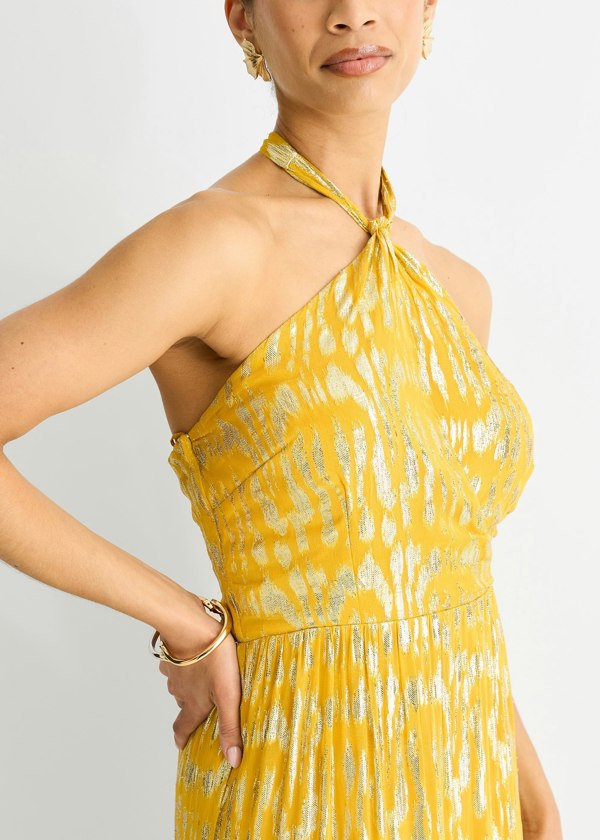 Gini London Animal Jacquard Halter Neck Maxi dress