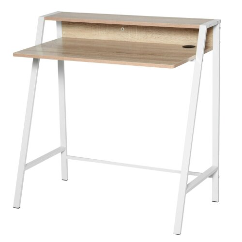 Wyld Haus Dodosu 84cm Wooden White And Oak Compact Writing Desk With Storage Shelf