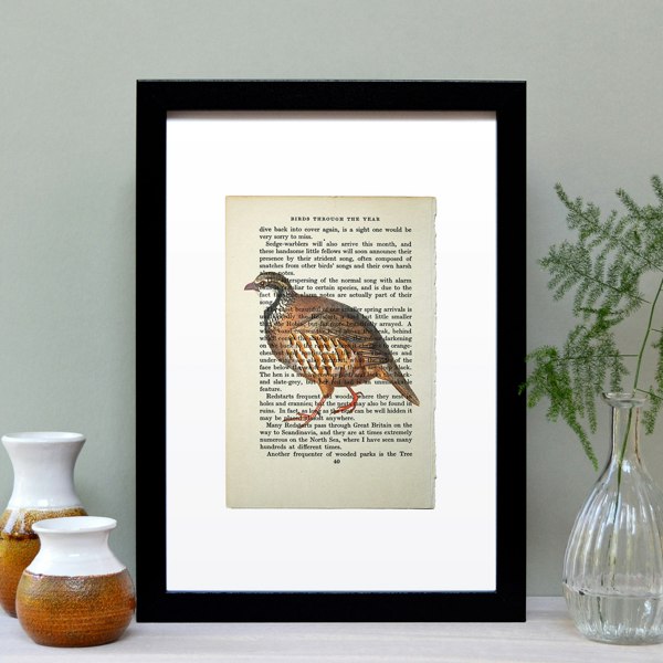 Hands & Hearts Partridge vintage book page art print