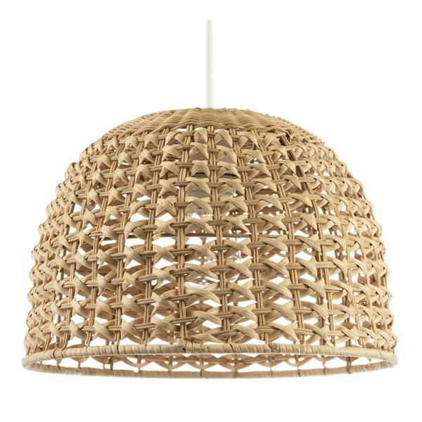 Vintage Intricate Woven Lattice Light Toned Rattan Pendant Light Shade Image 1