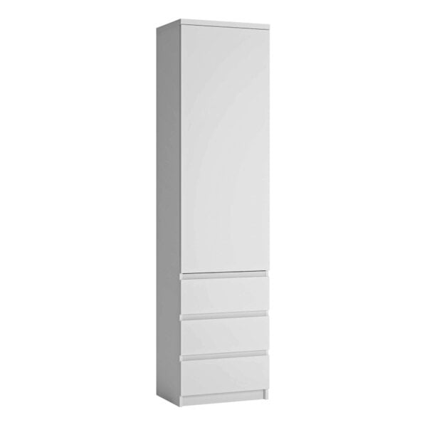 Wyld Haus Hemingway White Wooden Tall Narrow 1 Door 3 Drawer Storage Cabinet