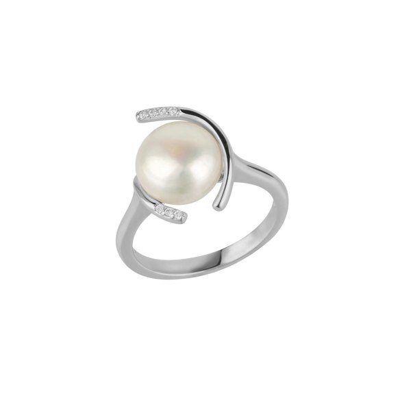 Spero London Sterling Silver Whimsy Swirl Pearl Ring