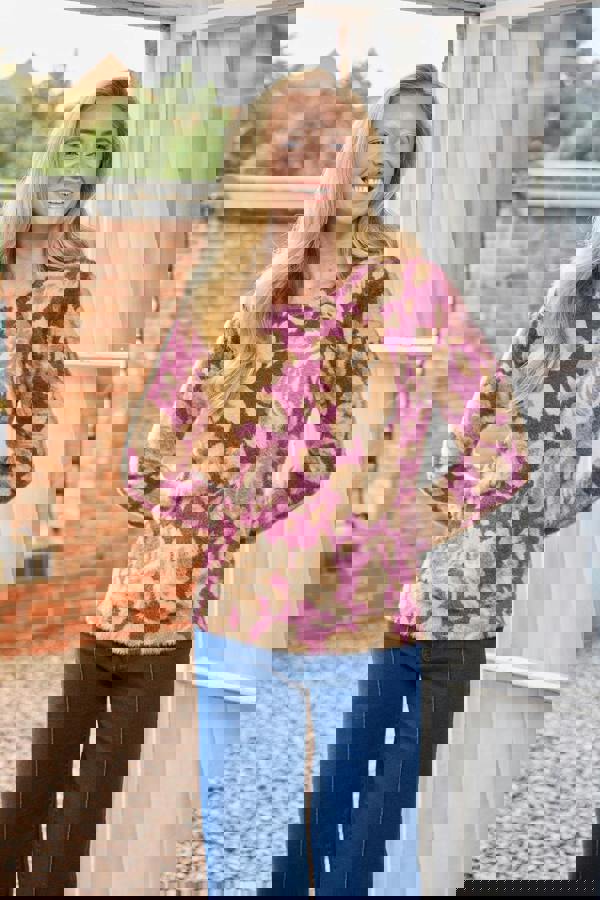 Rose Print Fluffy Yarn Jumper