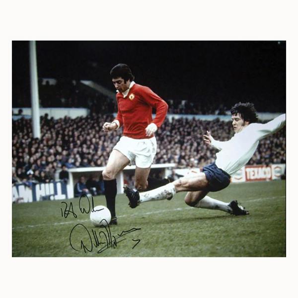 Willie Morgan signed Manchester United photo — Unframed