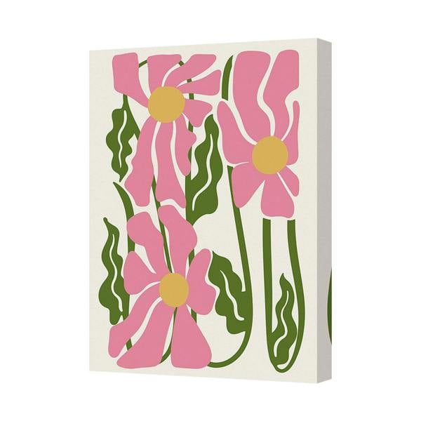 Benjamin Tate Design Contemporary Pink Floral Canvas Art Print On Deep Wood Frame