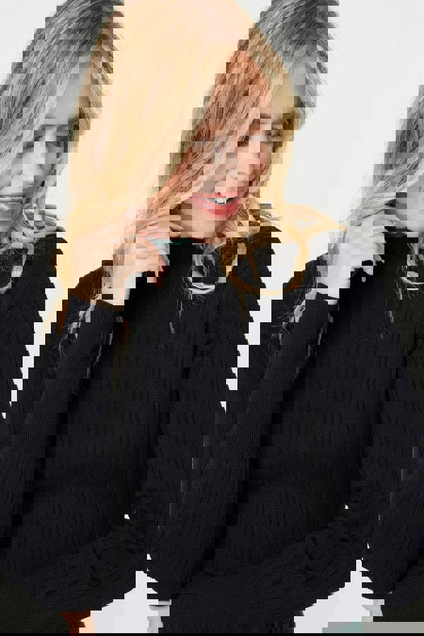 Black | Colour Block High Neck Pleated Knit Dress
