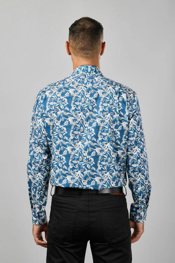 Double TWO Slate Blue Botanical Print Long Sleeve Shirt