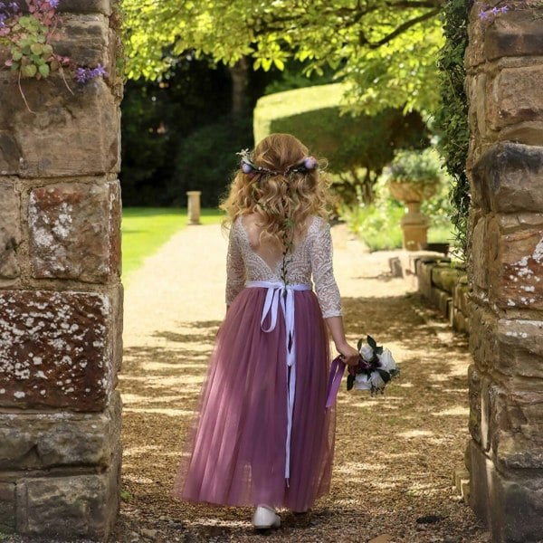 UK Flower Girl Boutique Bohemian Classic Long Sleeve Dress - Heather