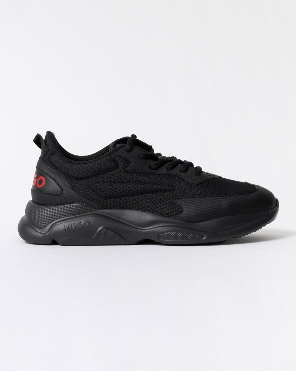 HUGO Leon Mens Logo-counter trainers with canvas-effect fabric - Black 006
