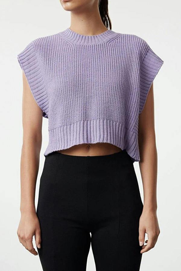 WOVCOR Crop Crew Neck Knit Sweater