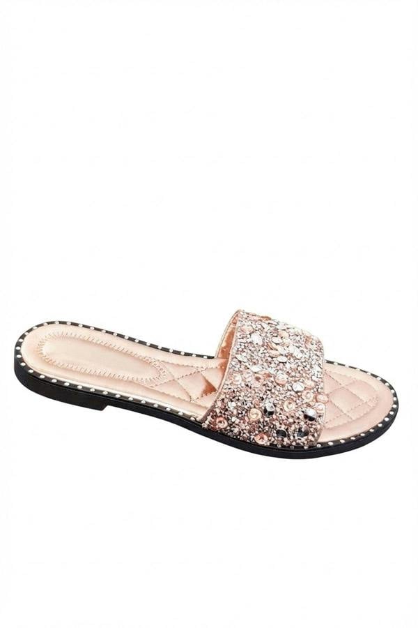 Sofie Embellished Slip On Sandals - Champagne_wb