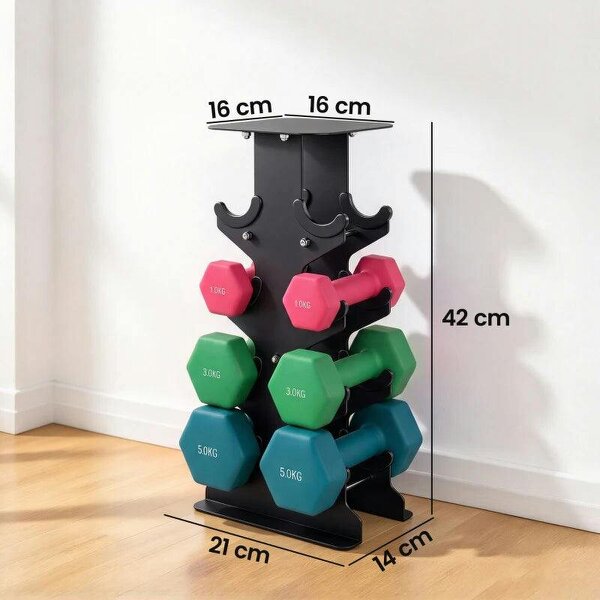 Hex Dumbbells Set with Dumbbell Rack, Non Slip Hand Weights for Home Gym Strength Training, 2 x 1kg, 2 x 3kg, 2 x 5kg