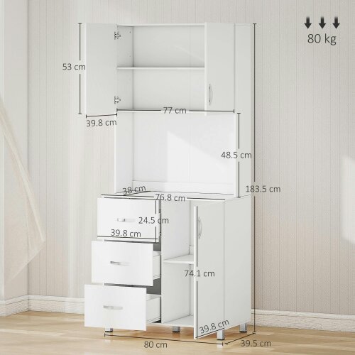 Wyld Haus Dika Wooden White Tall Kitchen Storage Cabinet With Doors Drawers And Adjustable Shelving 183.5 cm