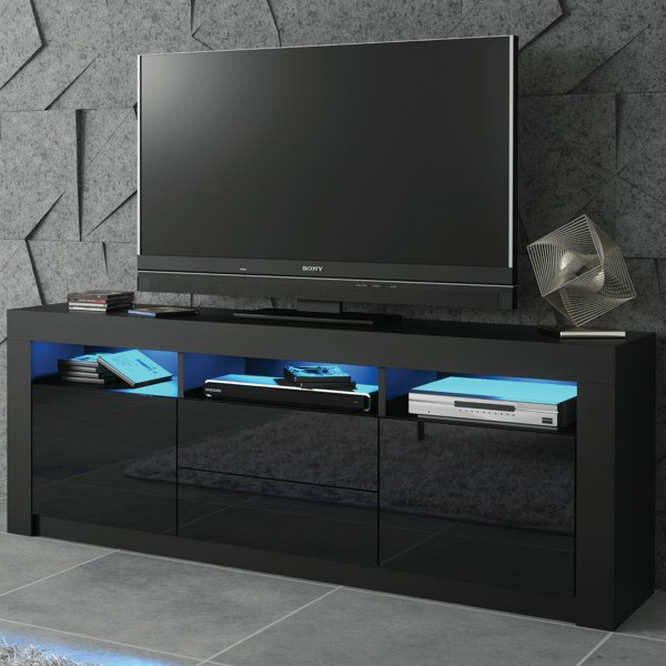 Mex Furniture Spacious 160cm TV Unit & Sideboard Cabinet with Black High Gloss Doors