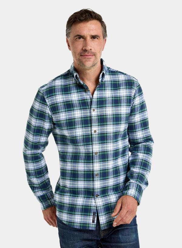 Button Down Flannel Shirt - White and Green Check